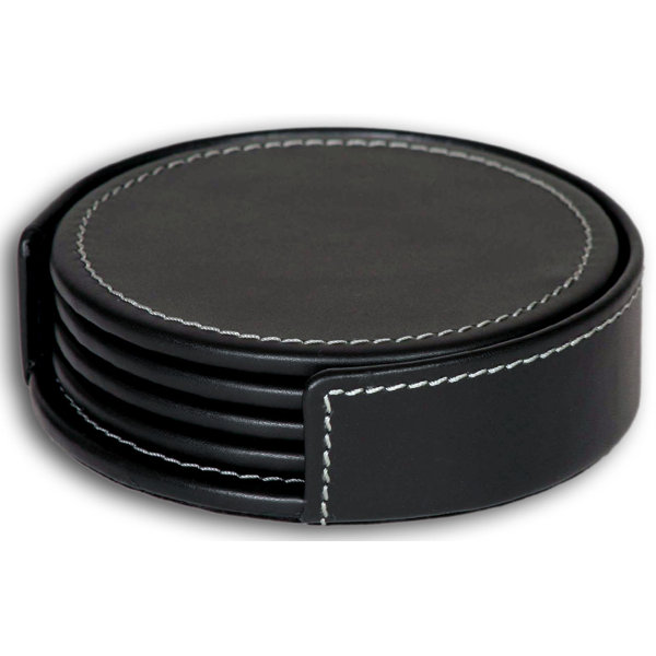 Dacasso 3200 Series Leather Four Round Coasters with Holder in Rustic